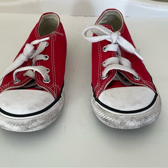 Converse Kids Red Canvas Low-Top Sneakers - Picture 3 of 6